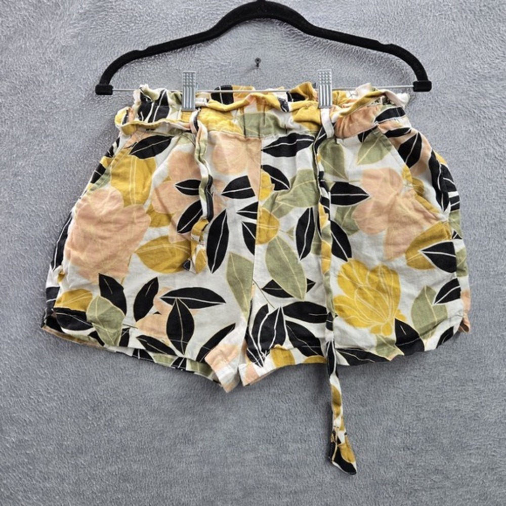 Rachel Zoe Women Shorts S Yellow Linen Floral Cottagecore Drawstring 2.5" Inseam